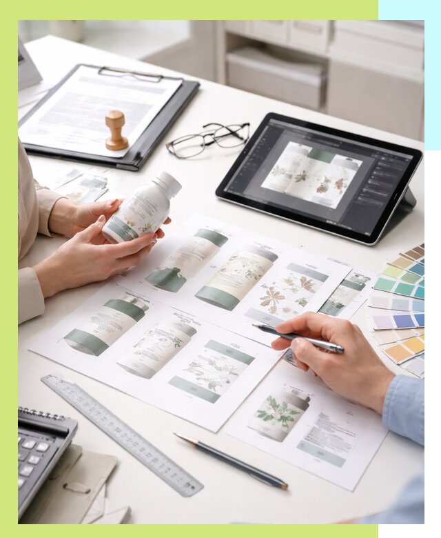 Профессиональная разработка дизайна и текста этикетки продукции в Петергофе